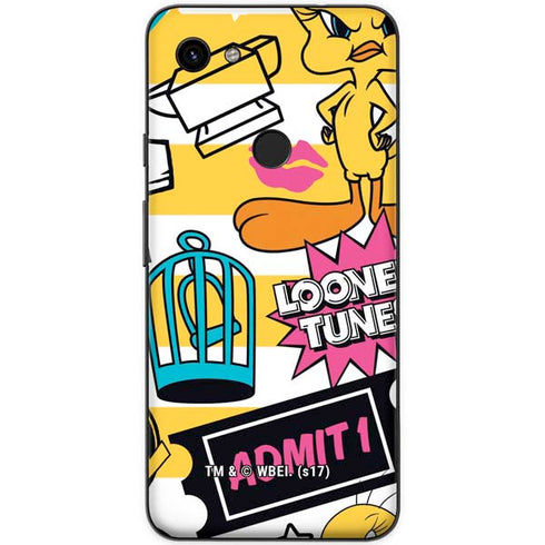 Looney Tunes Tweety and Sylvester Striped Patches Google Pixel 3a XL Skin